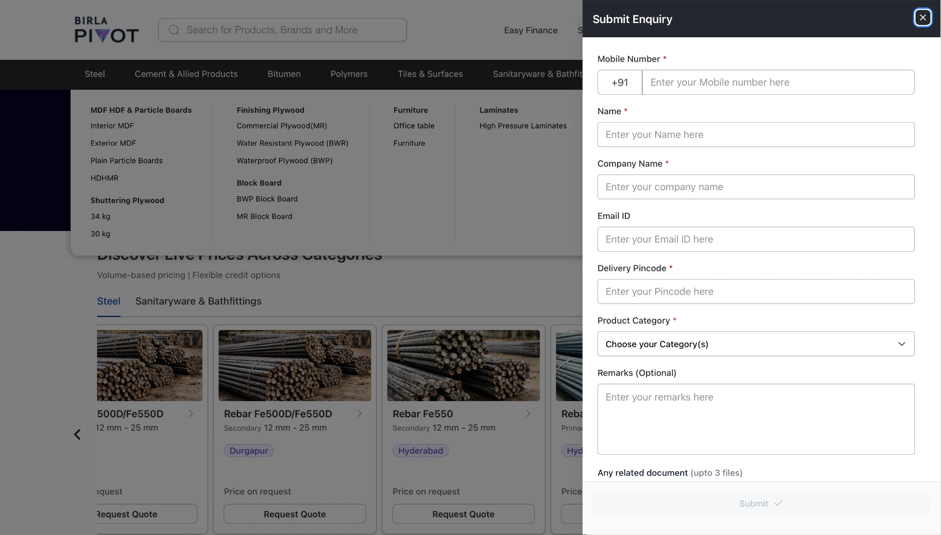Enquiry panel · request details